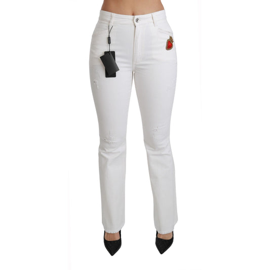 White Heart Flared Stretch Cotton Pants