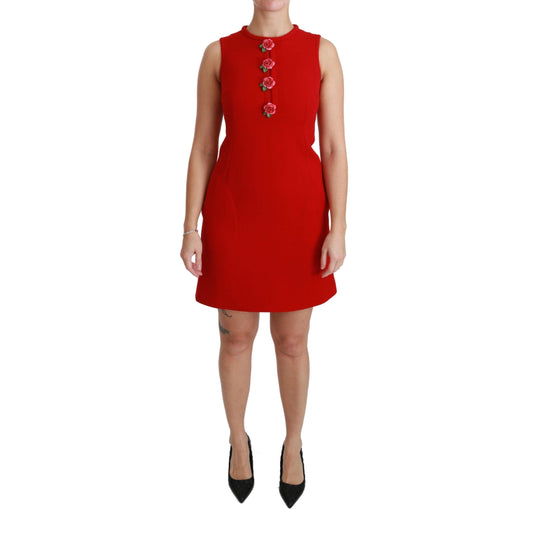 Red Wool Roses Shift Mini Gown Dress