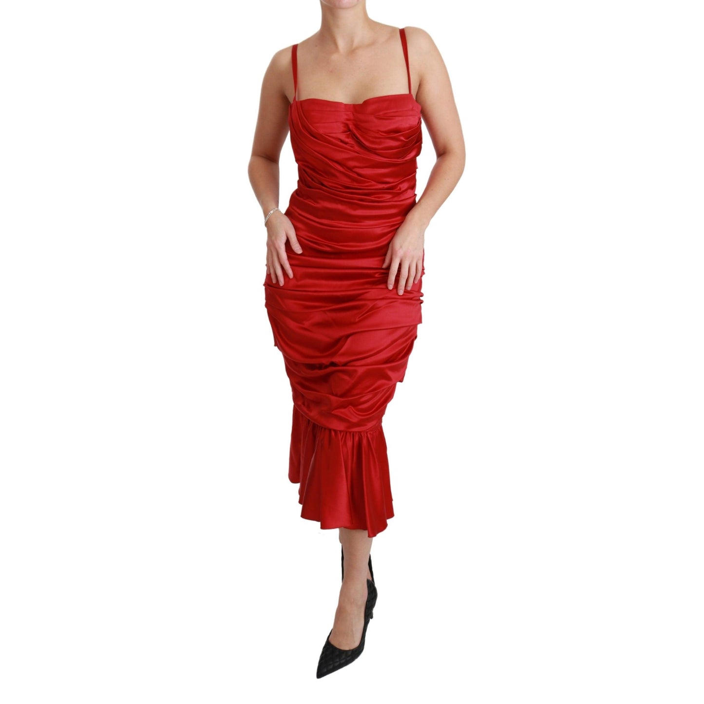 Red Silk Stretch Mermaid Bodycon Dress