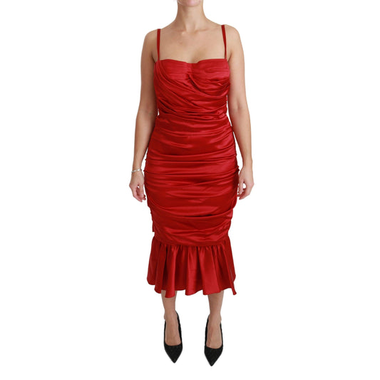 Red Silk Stretch Mermaid Bodycon Dress