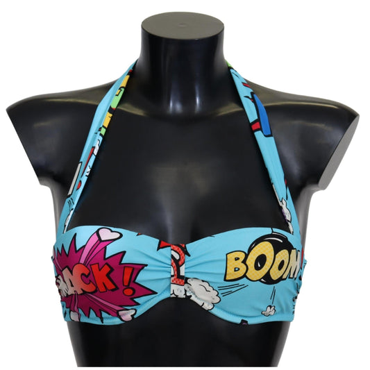 Light Blue Cartoon Print Beachwear Bikini Tops