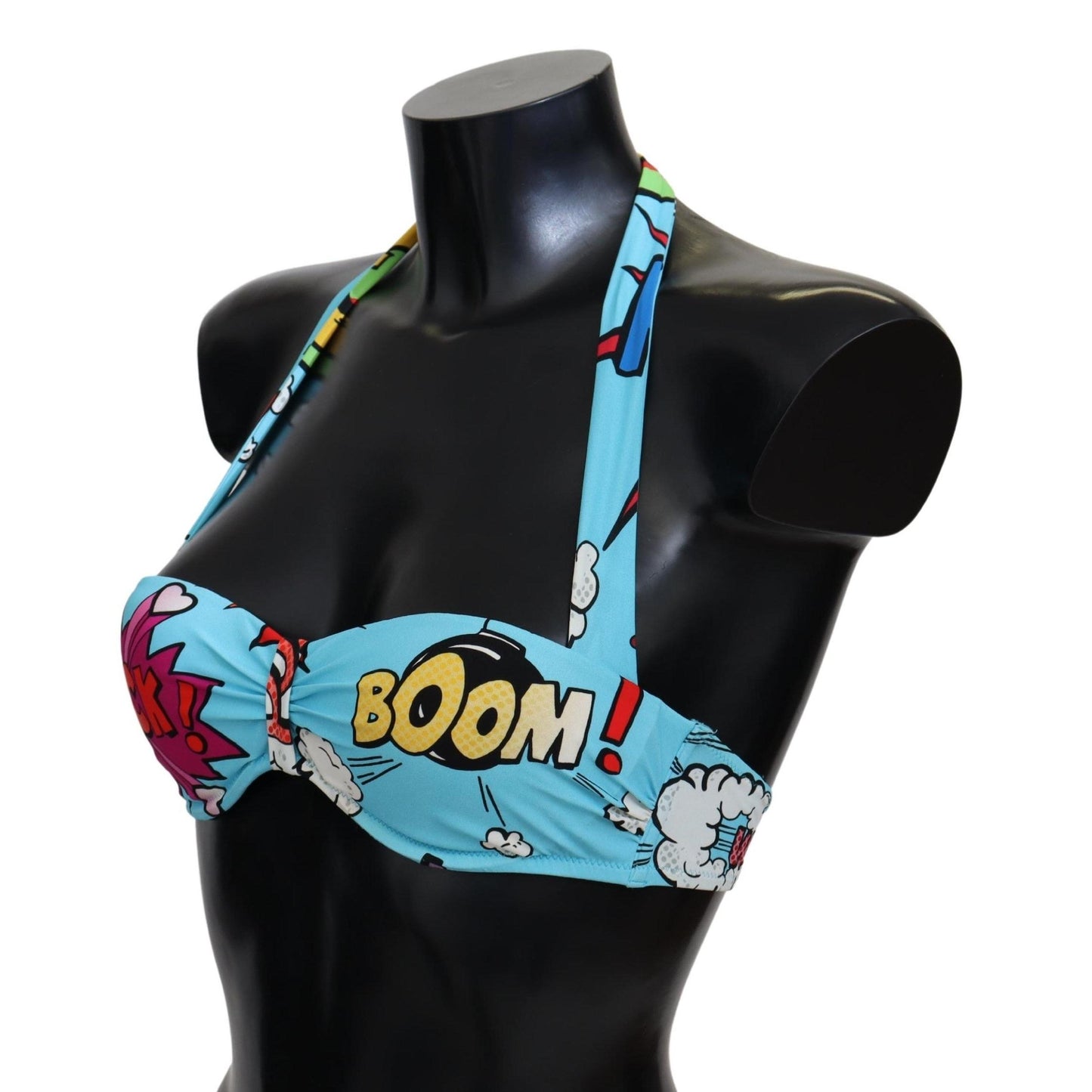 Light Blue Cartoon Print Beachwear Bikini Tops