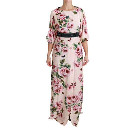 Pink Roses Butterfly DG Logo Slit Dress