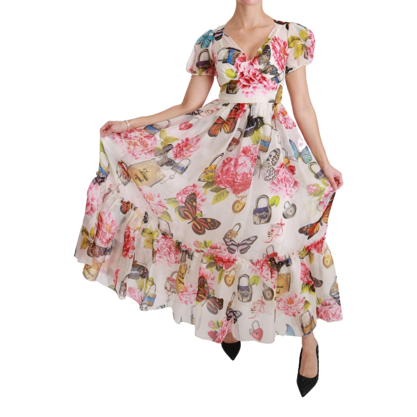 White Silk Butterfly A-Line Shift Gown Dress