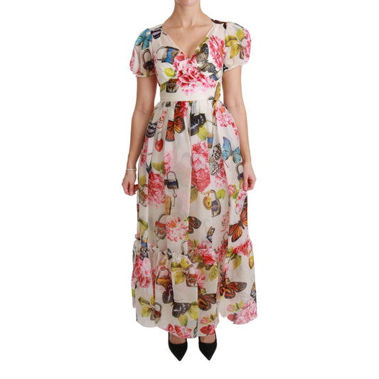 White Silk Butterfly A-Line Shift Gown Dress