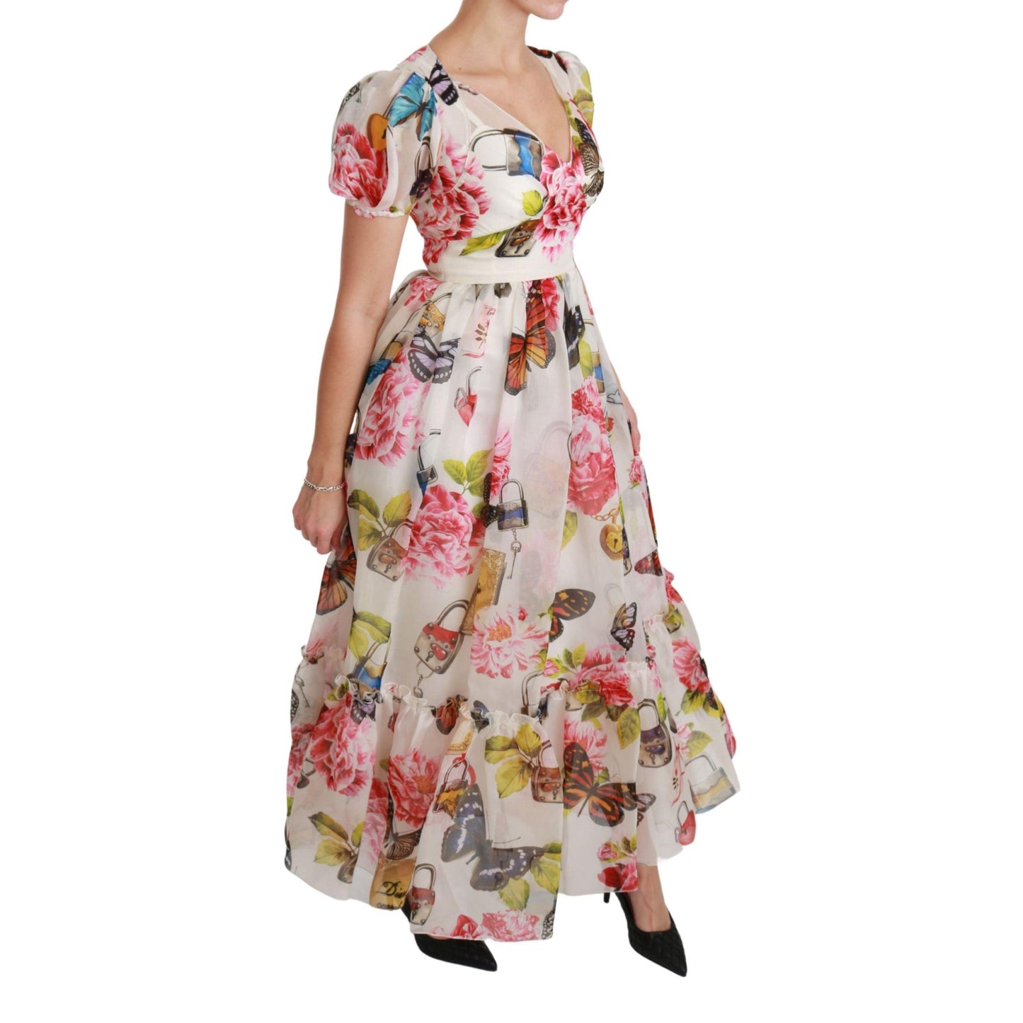 White Silk Butterfly A-Line Shift Gown Dress