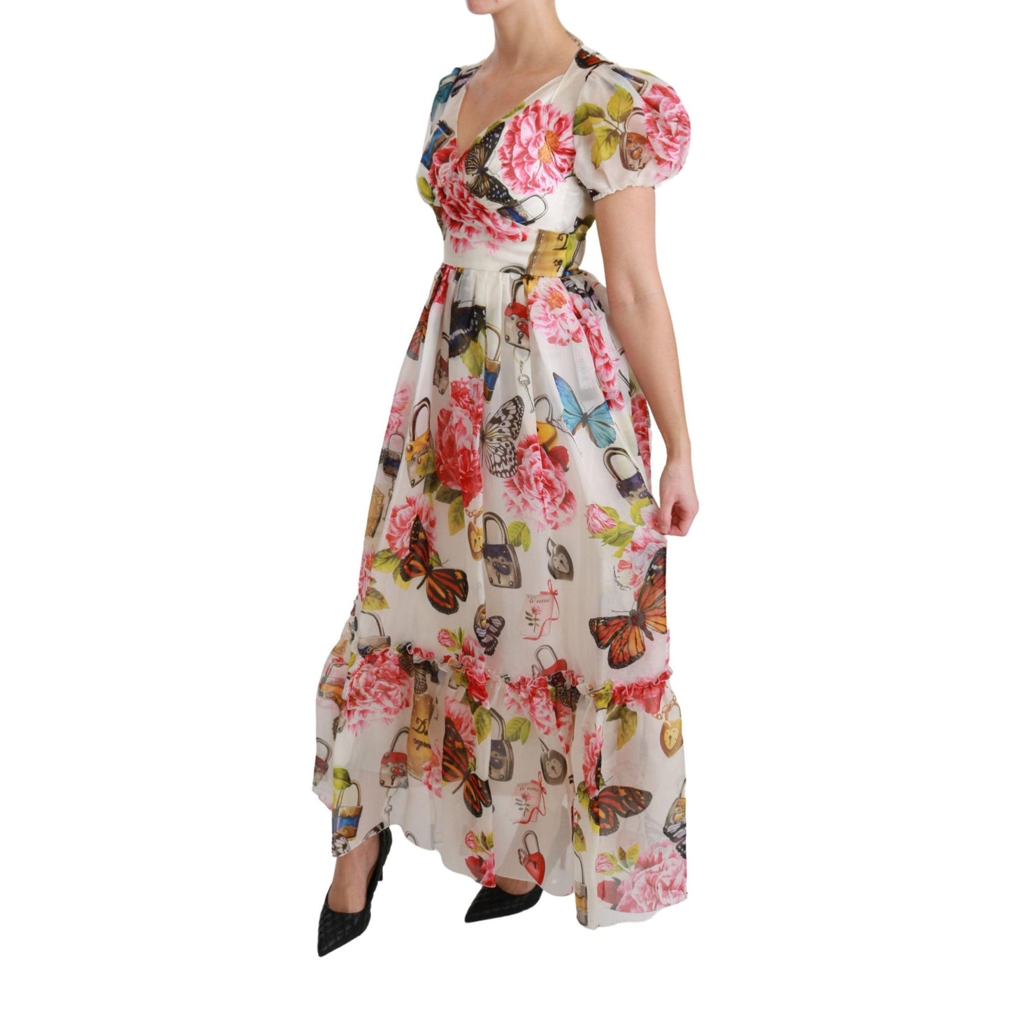 White Silk Butterfly A-Line Shift Gown Dress