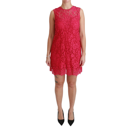 Pink Floral Lace Shift Gown Mini Dress