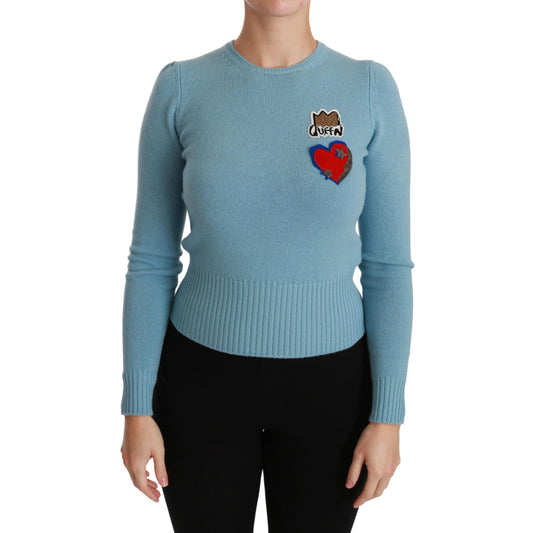 Blue Wool Queen Heart Pullover Sweater