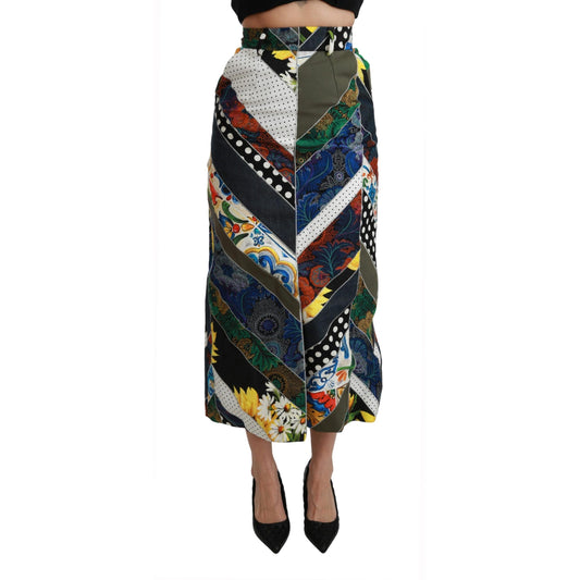 Multicolor Silk Geometric High Waist Maxi Skirt