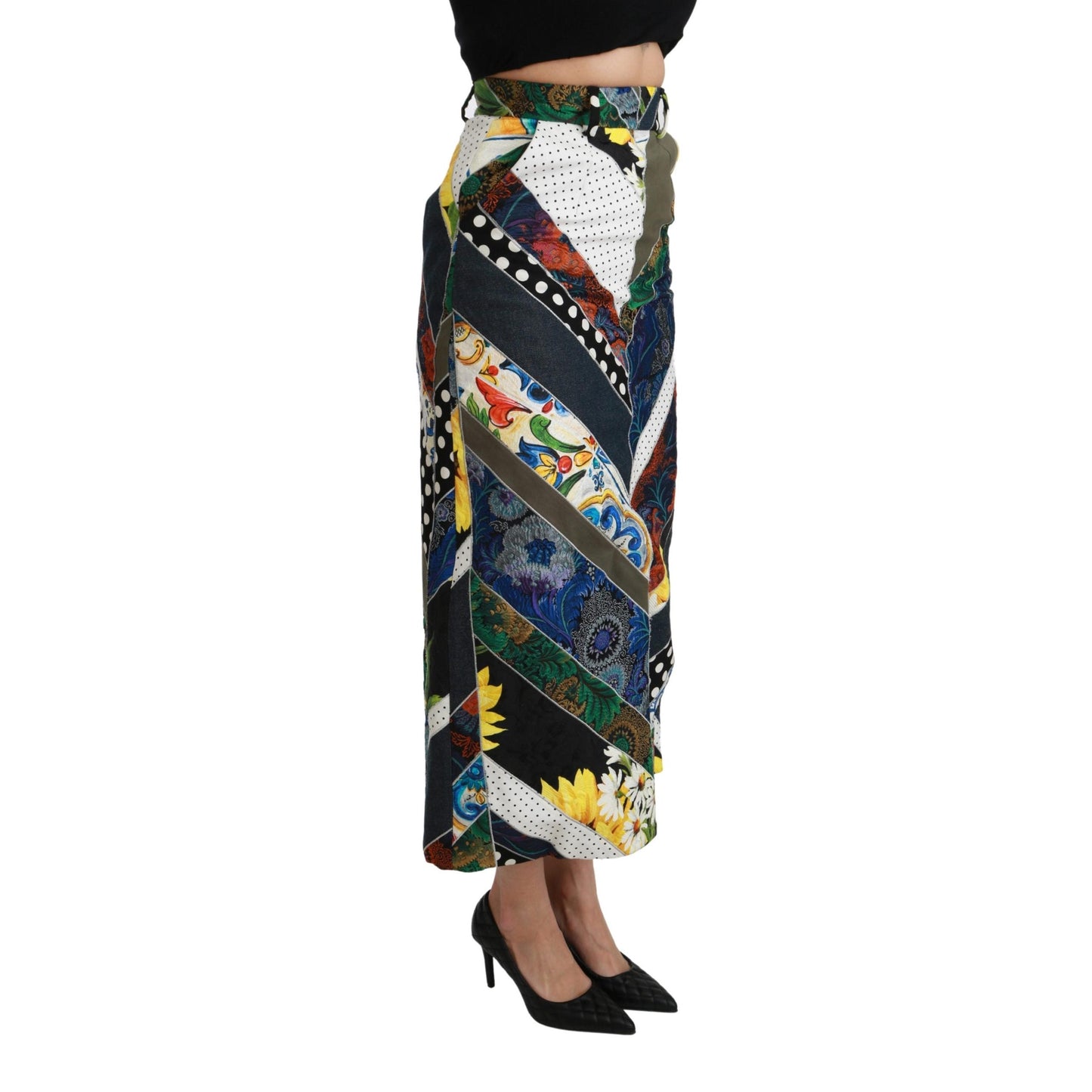 Multicolor Silk Geometric High Waist Maxi Skirt