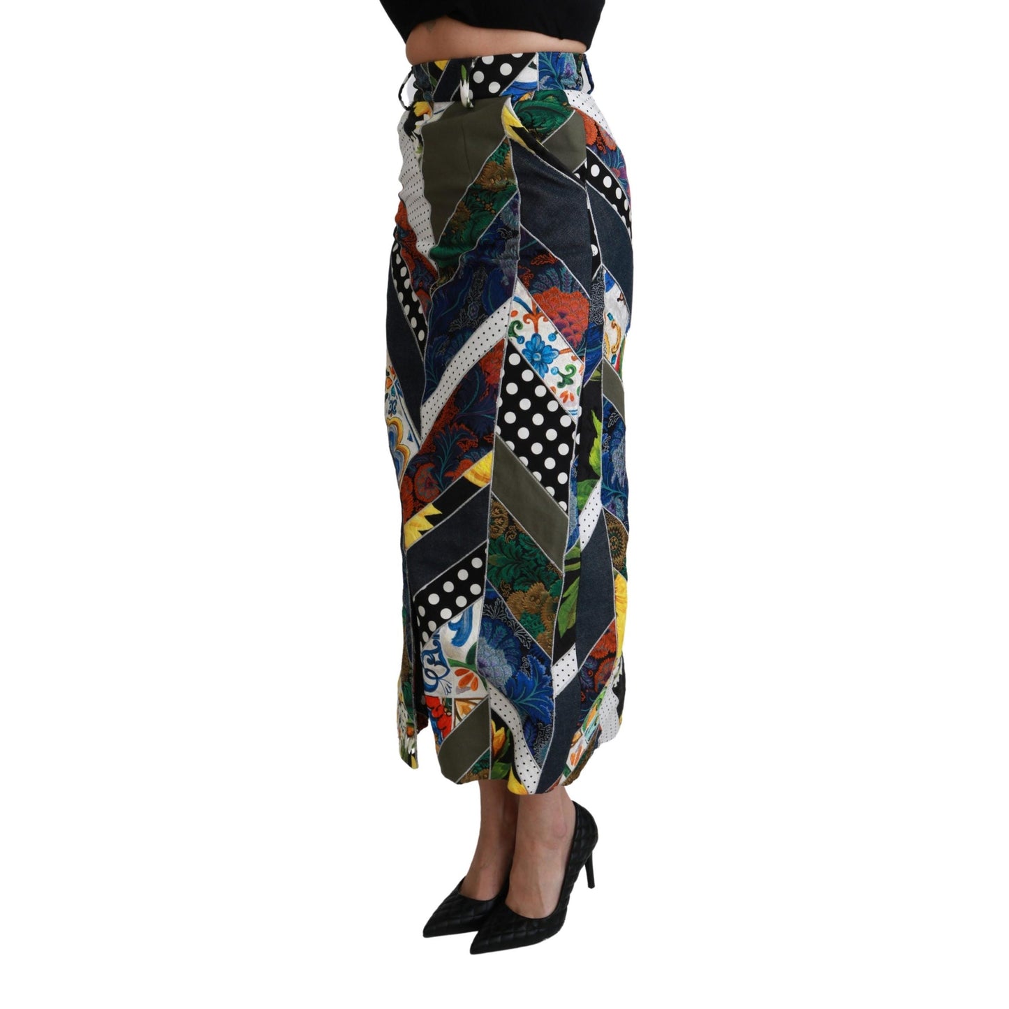 Multicolor Silk Geometric High Waist Maxi Skirt