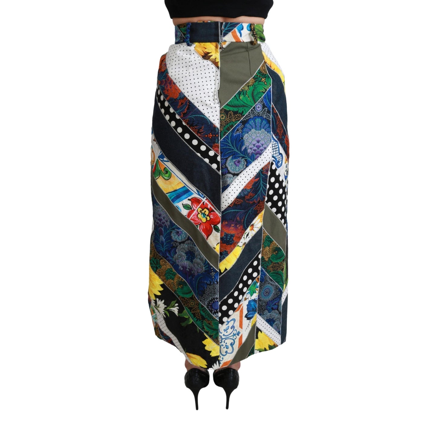 Multicolor Silk Geometric High Waist Maxi Skirt