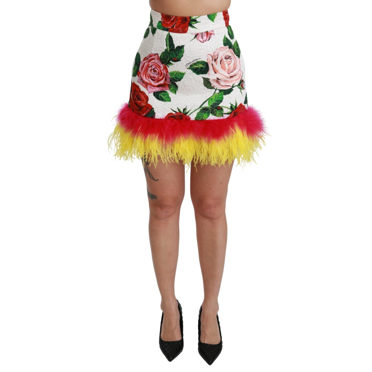 Multicolor Roses Floral Brocade High Mini Skirt