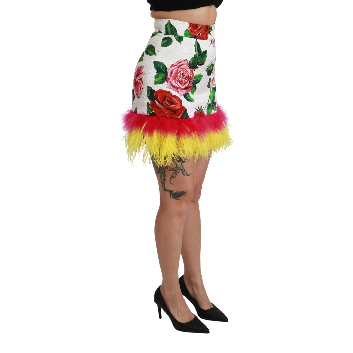 Multicolor Roses Floral Brocade High Mini Skirt