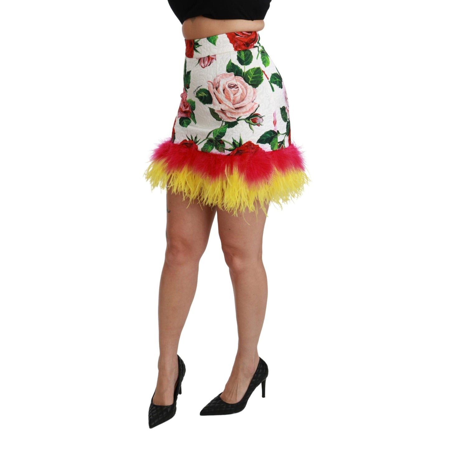 Multicolor Roses Floral Brocade High Mini Skirt