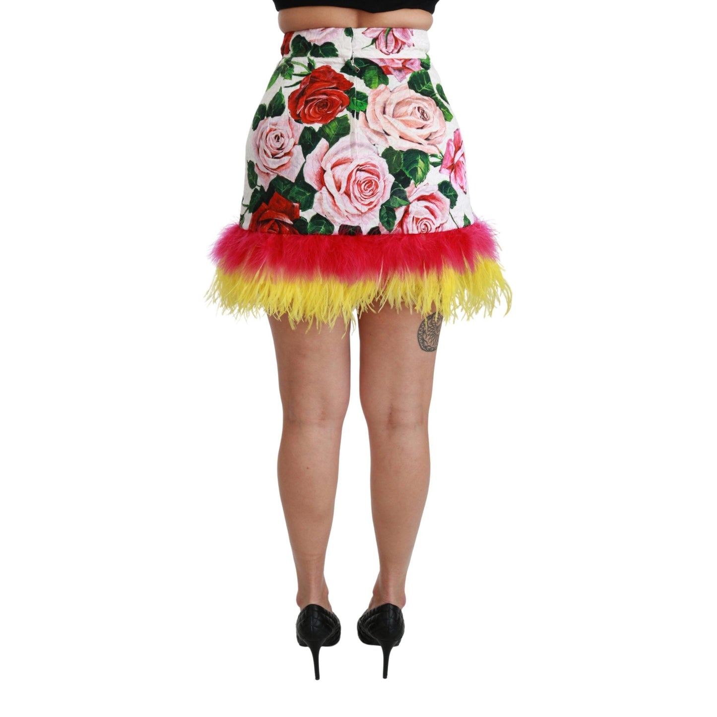 Multicolor Roses Floral Brocade High Mini Skirt