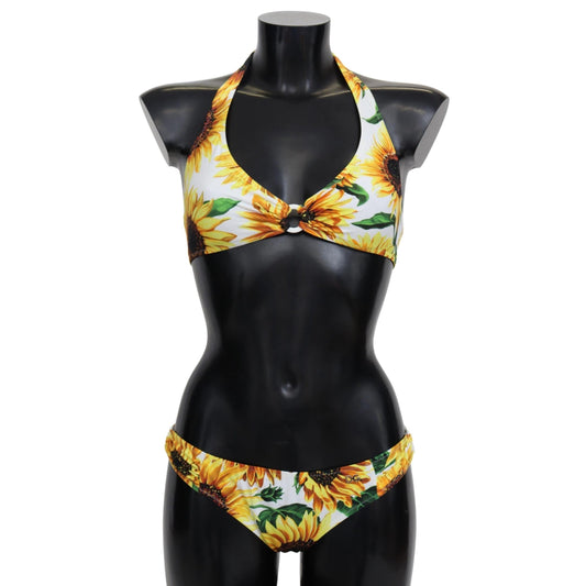 White Sunflower Halter Two Piece Swimwear Bikini