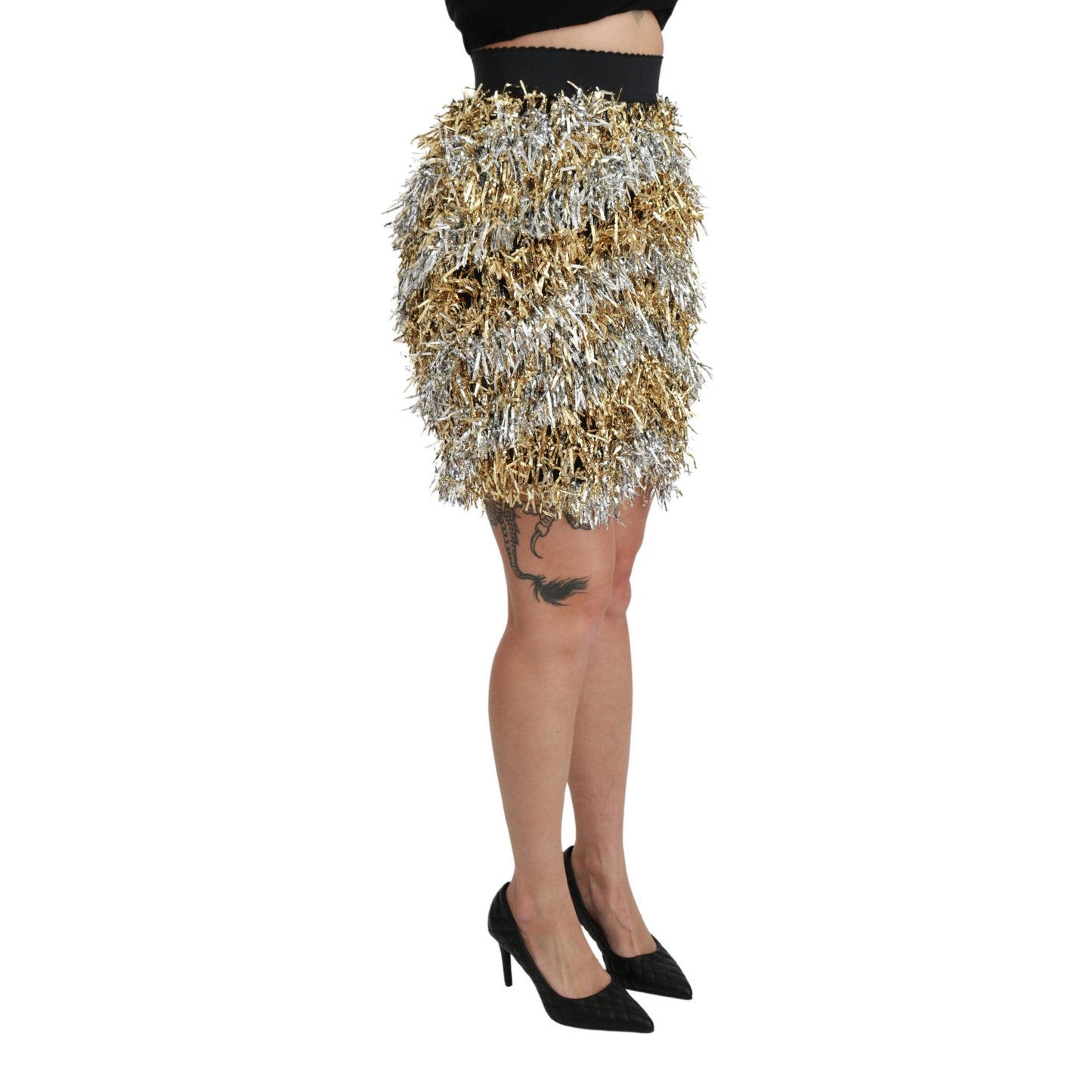 Gold Silver High Waist Fringe Mini  Skirt