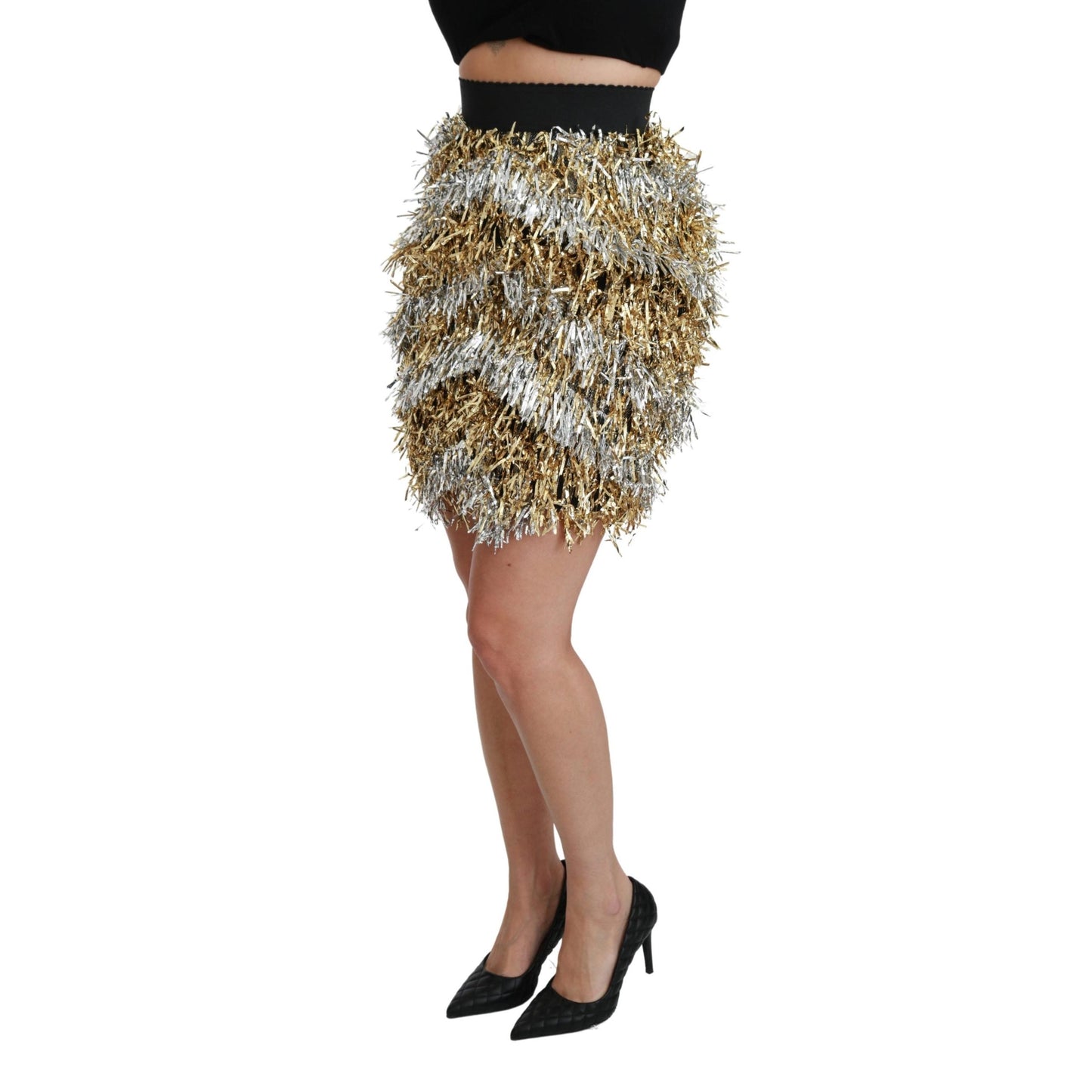 Gold Silver High Waist Fringe Mini  Skirt