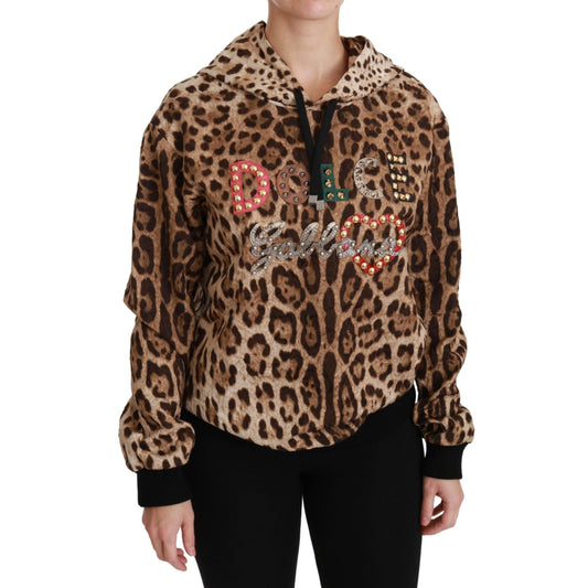 Brown Hooded Studded Ayers Leopard Sweater