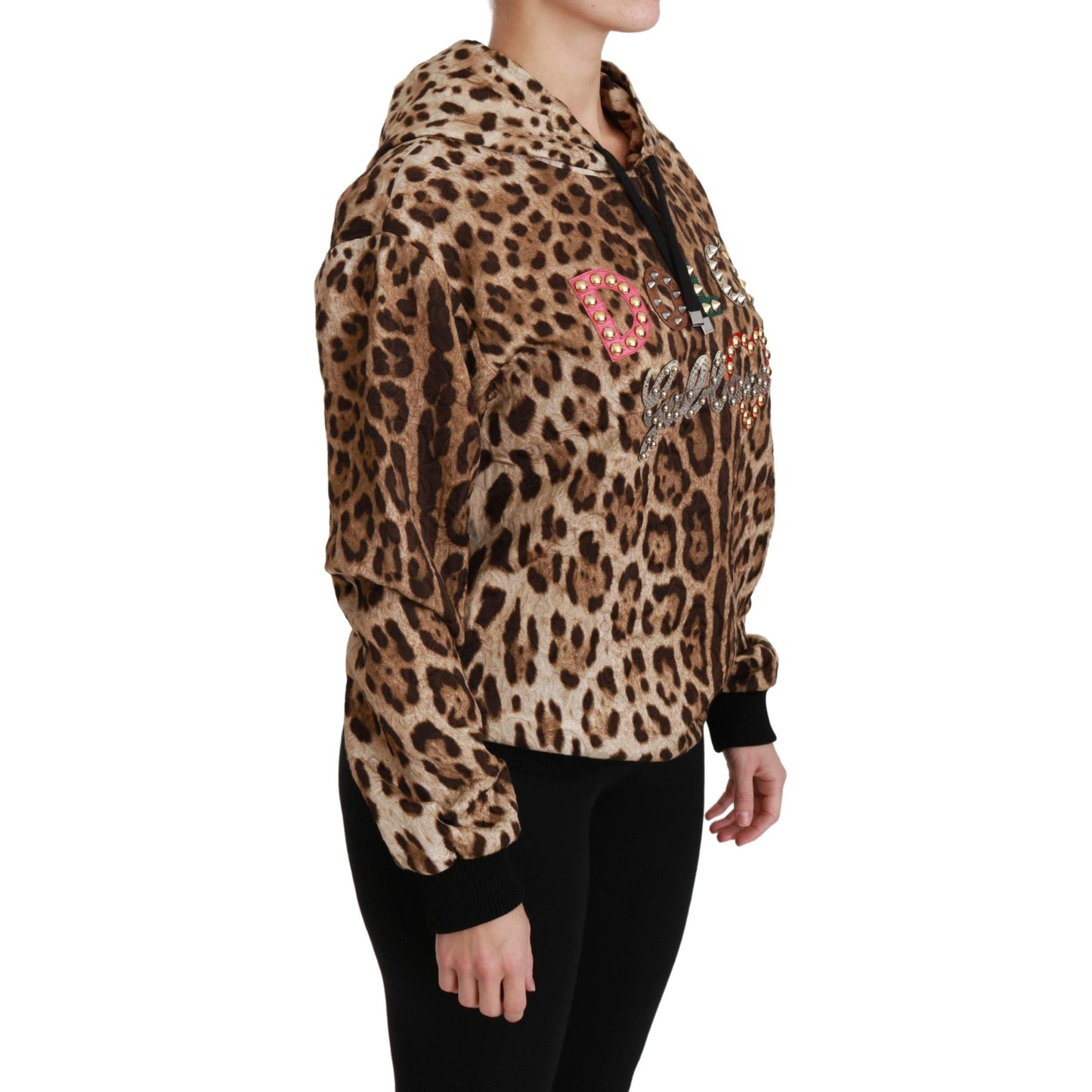Brown Hooded Studded Ayers Leopard Sweater