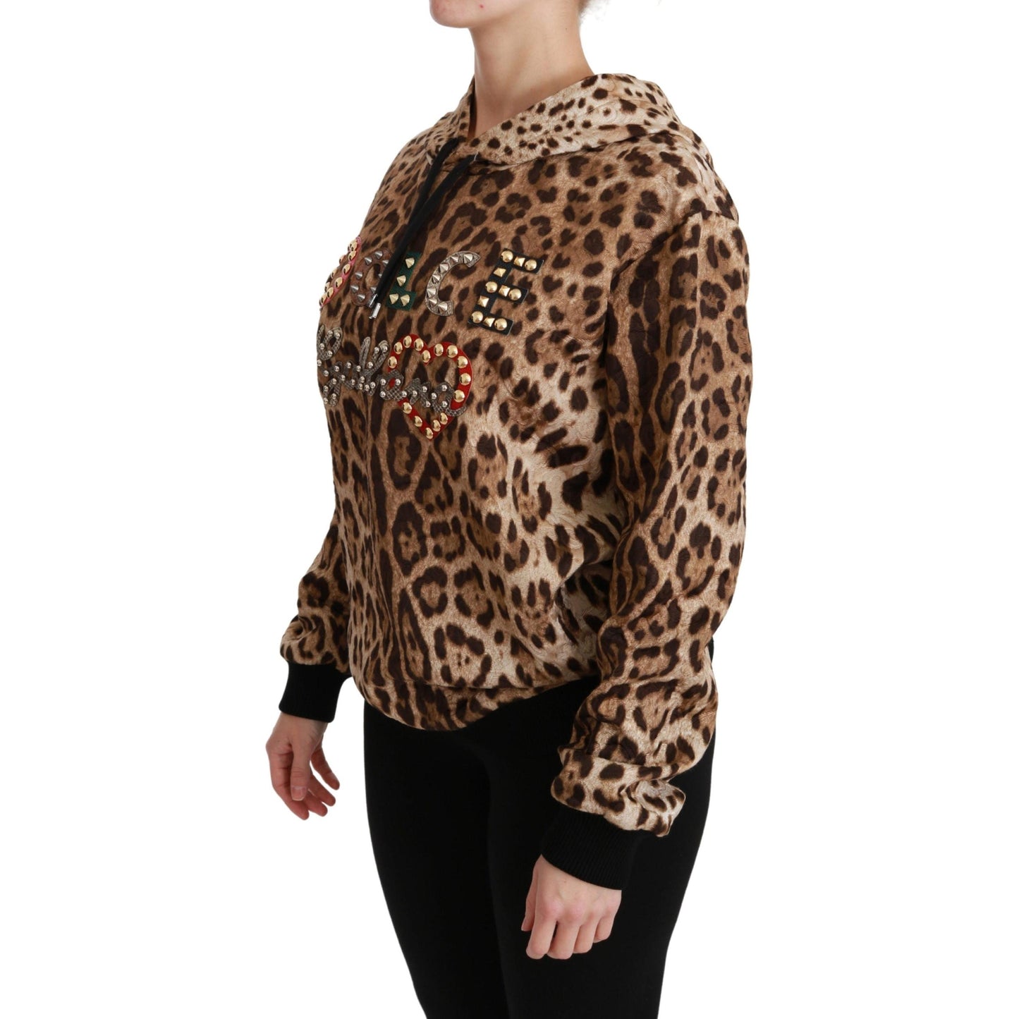 Brown Hooded Studded Ayers Leopard Sweater