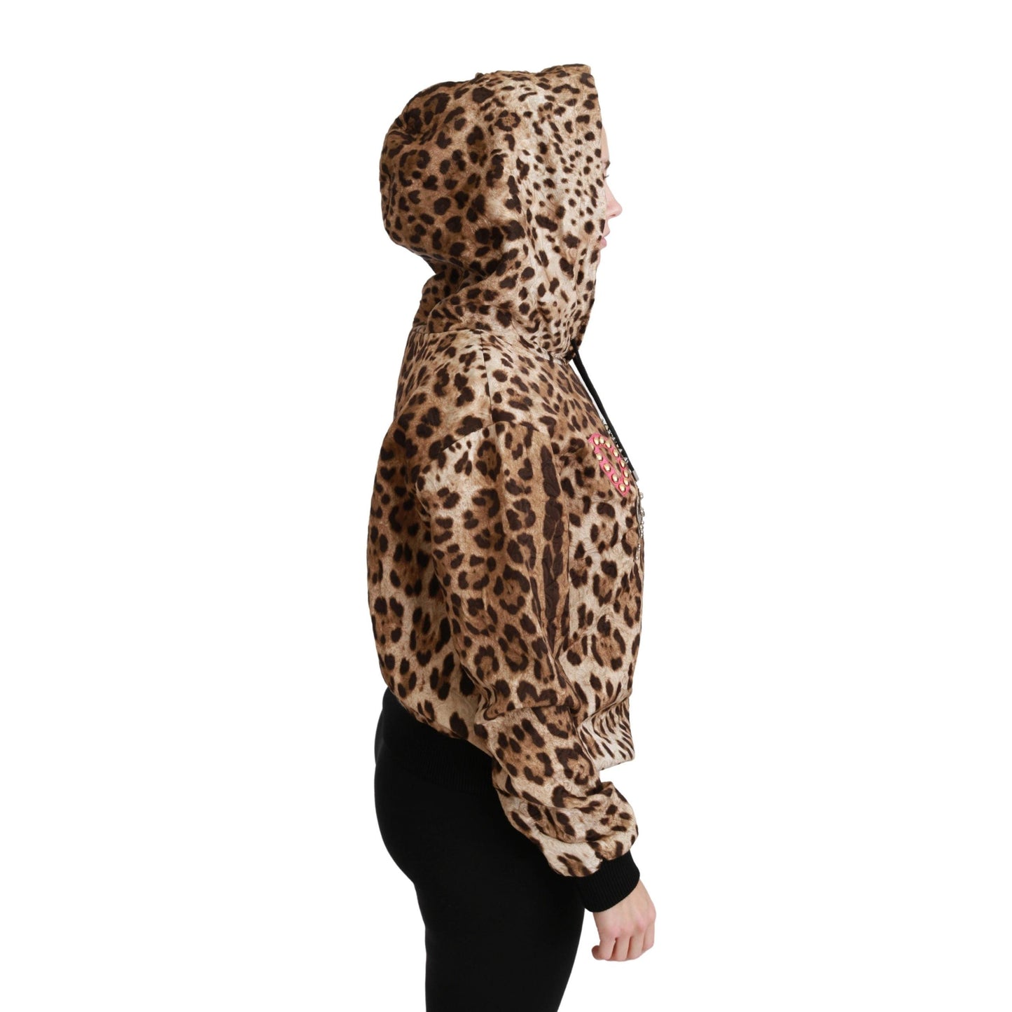 Brown Hooded Studded Ayers Leopard Sweater