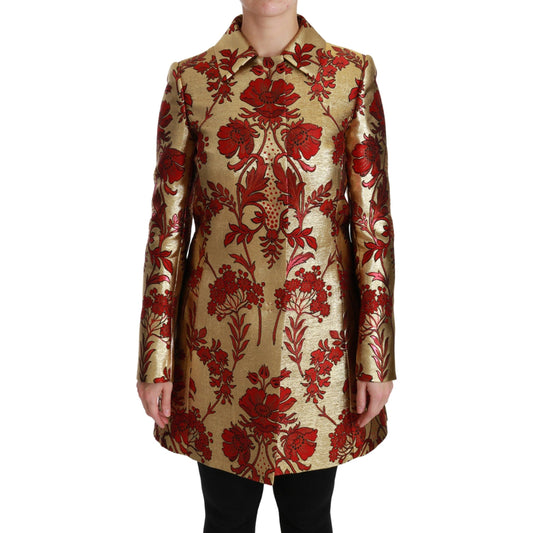 Red Gold Floral Brocade Cape Coat Jacket