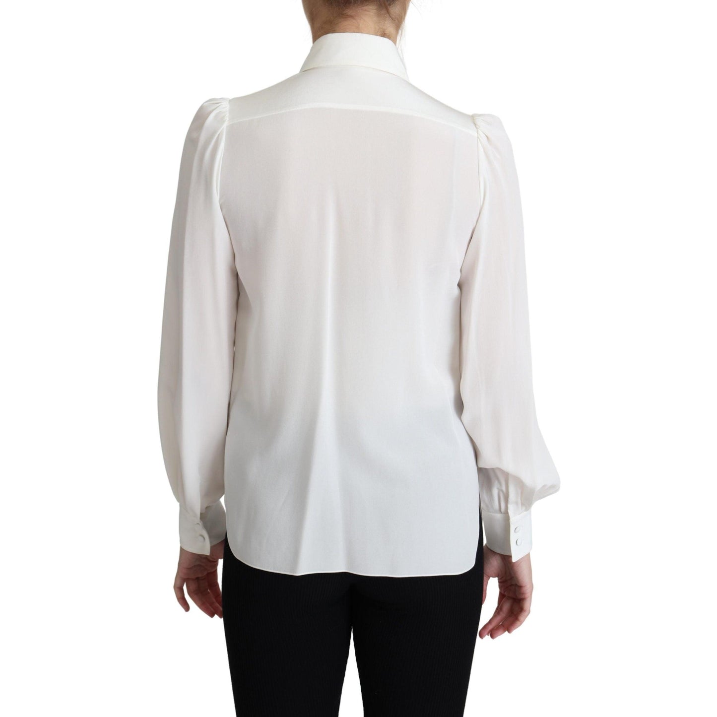 White Silk Crepe Shirt Crinkled Shoulders Top