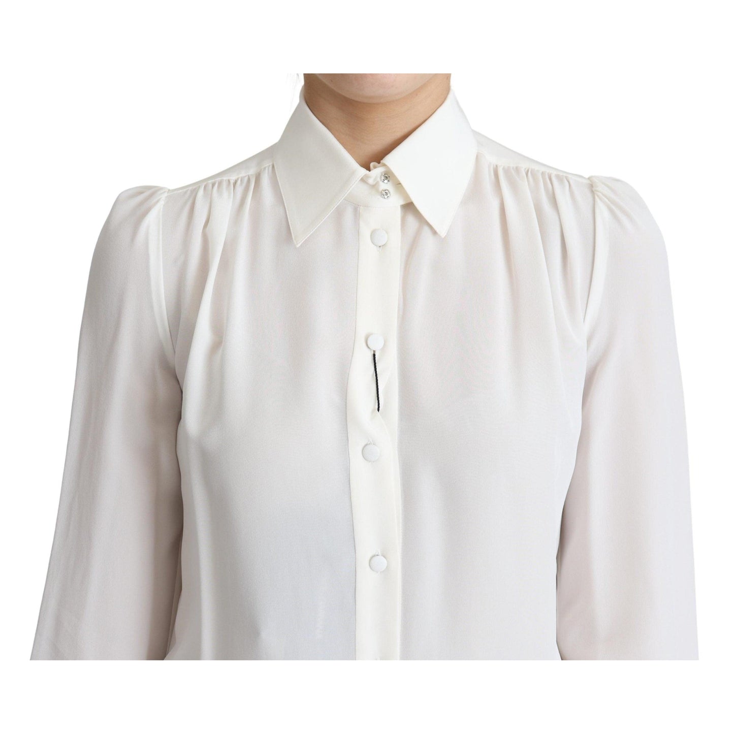 White Silk Crepe Shirt Crinkled Shoulders Top