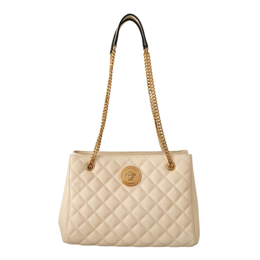 White Quilted Nappa Leather Medusa Tote Handbag - coffeewithmee2
