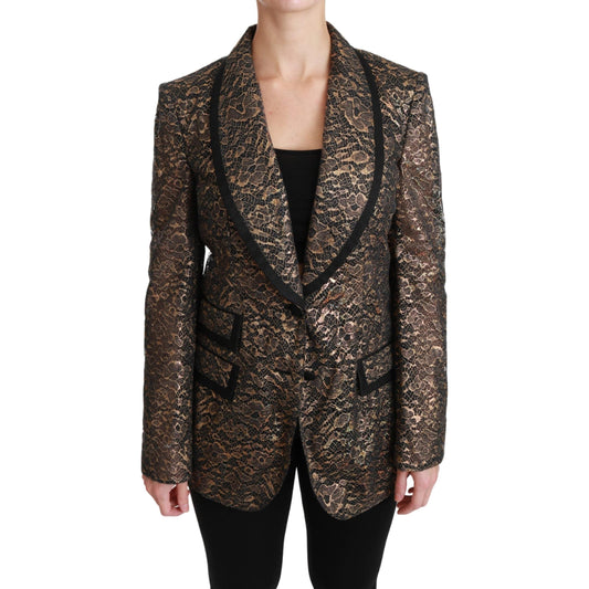 Gold Black Lace Blazer Coat Floral Jacket