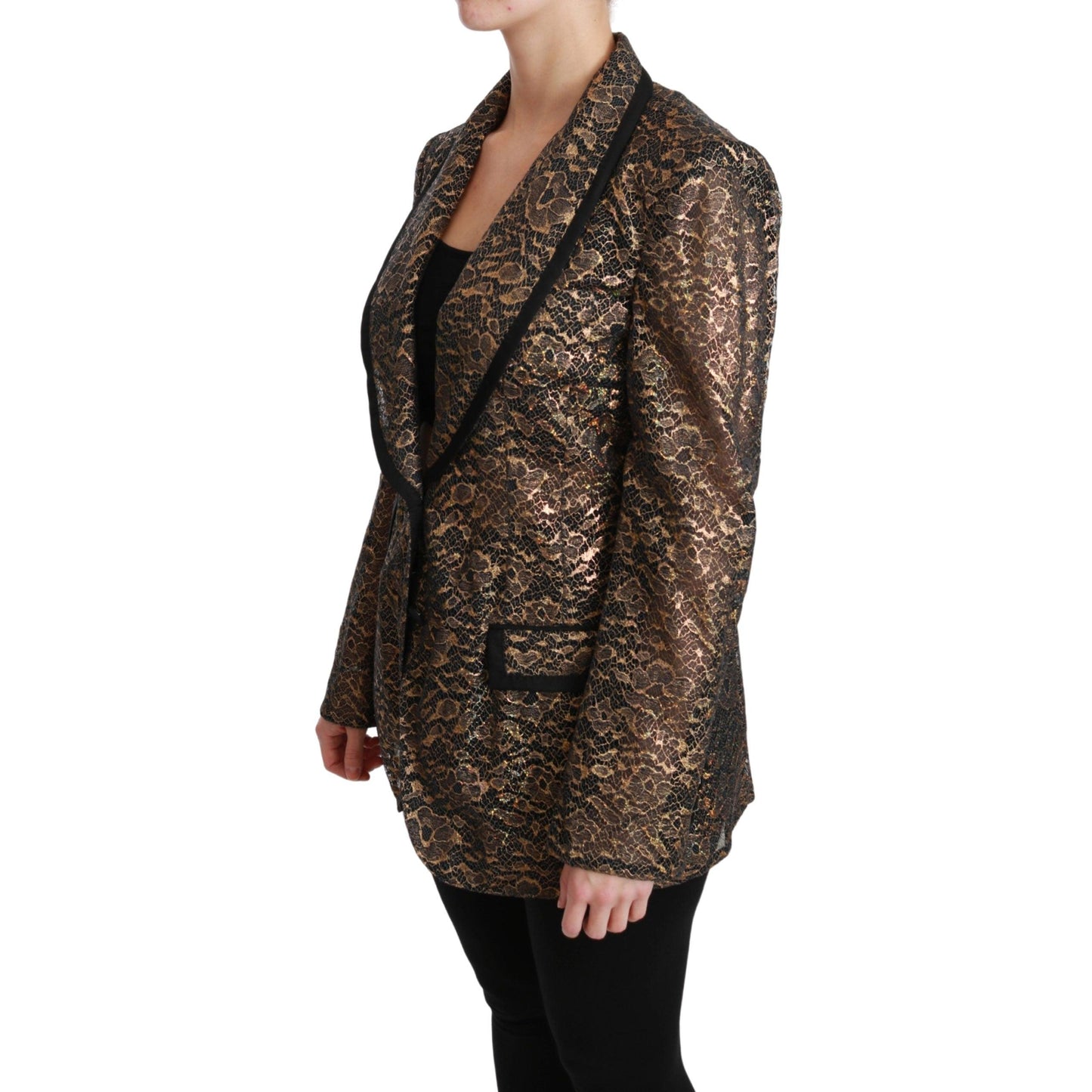 Gold Black Lace Blazer Coat Floral Jacket