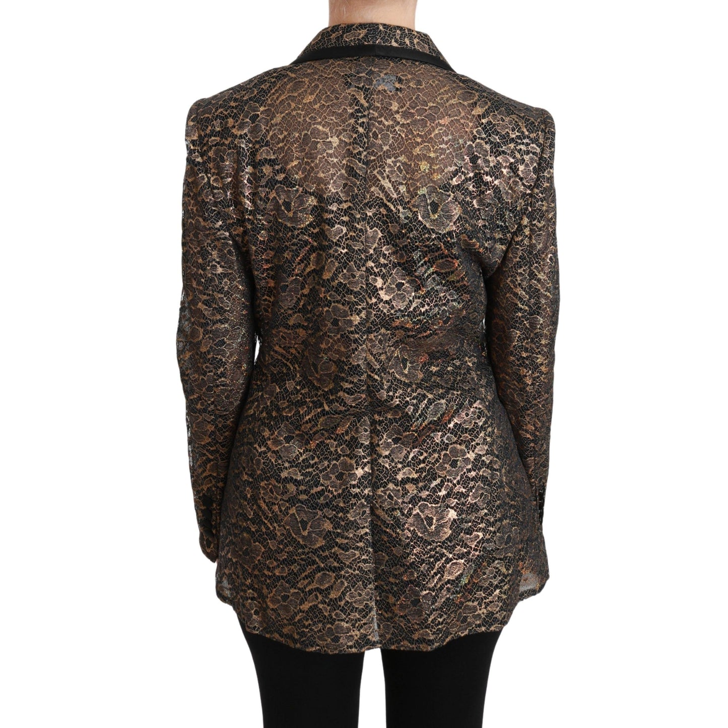 Gold Black Lace Blazer Coat Floral Jacket