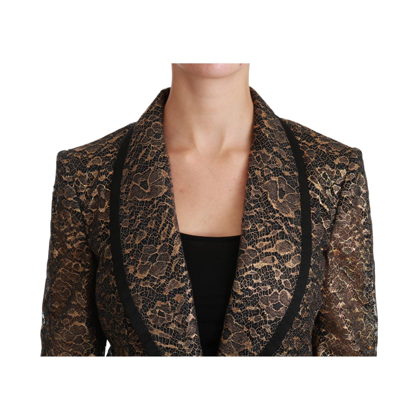 Gold Black Lace Blazer Coat Floral Jacket