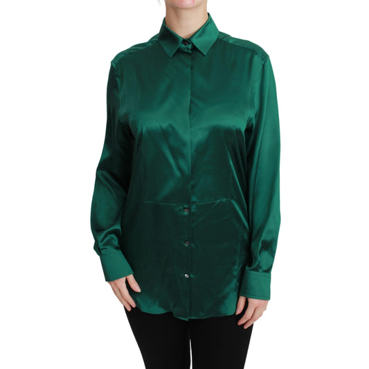 Green Collared Blouse Shirt 100% Silk Top