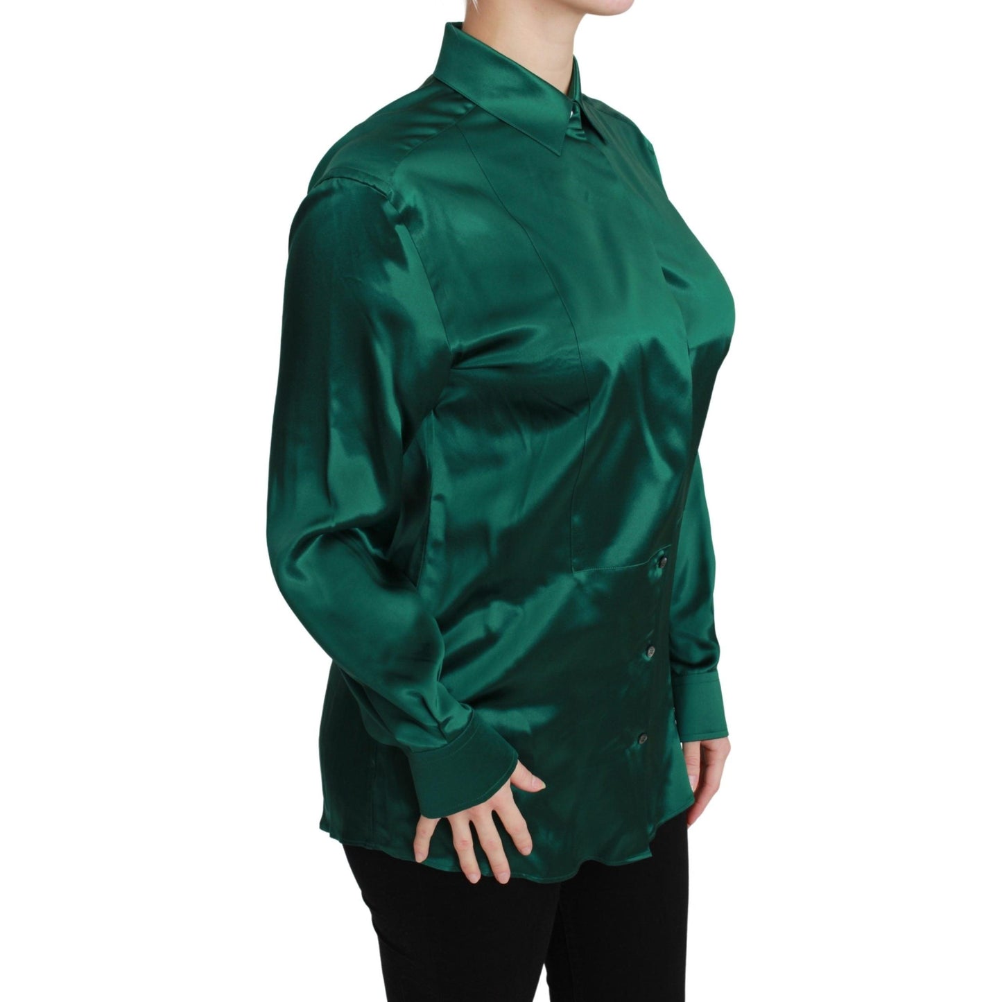 Green Collared Blouse Shirt 100% Silk Top