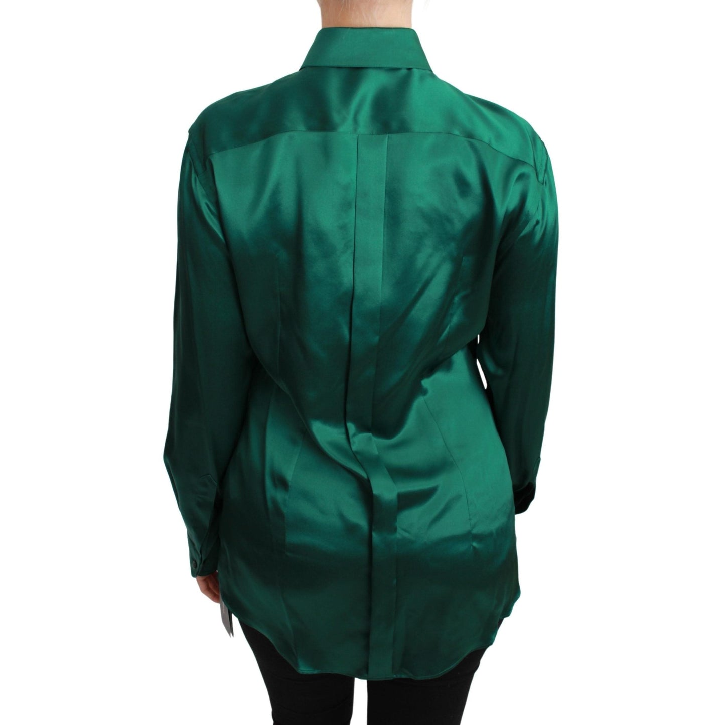 Green Collared Blouse Shirt 100% Silk Top