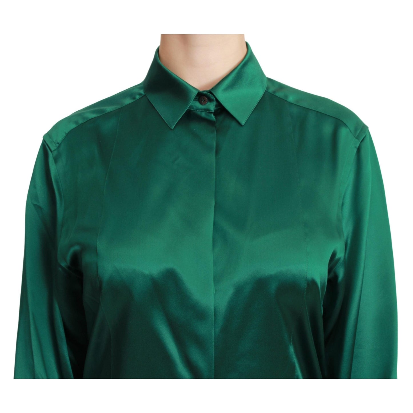 Green Collared Blouse Shirt 100% Silk Top