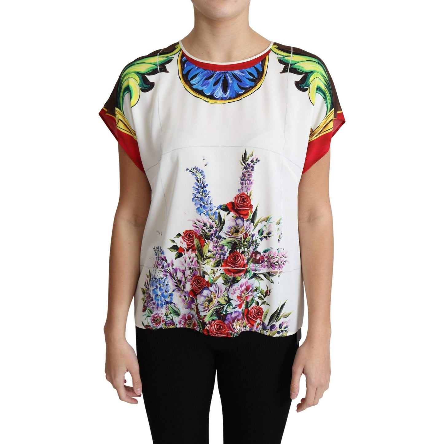 Multicolor Floral Print Cap Sleeve Blouse Top
