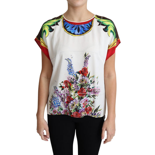 Multicolor Floral Print Cap Sleeve Blouse Top
