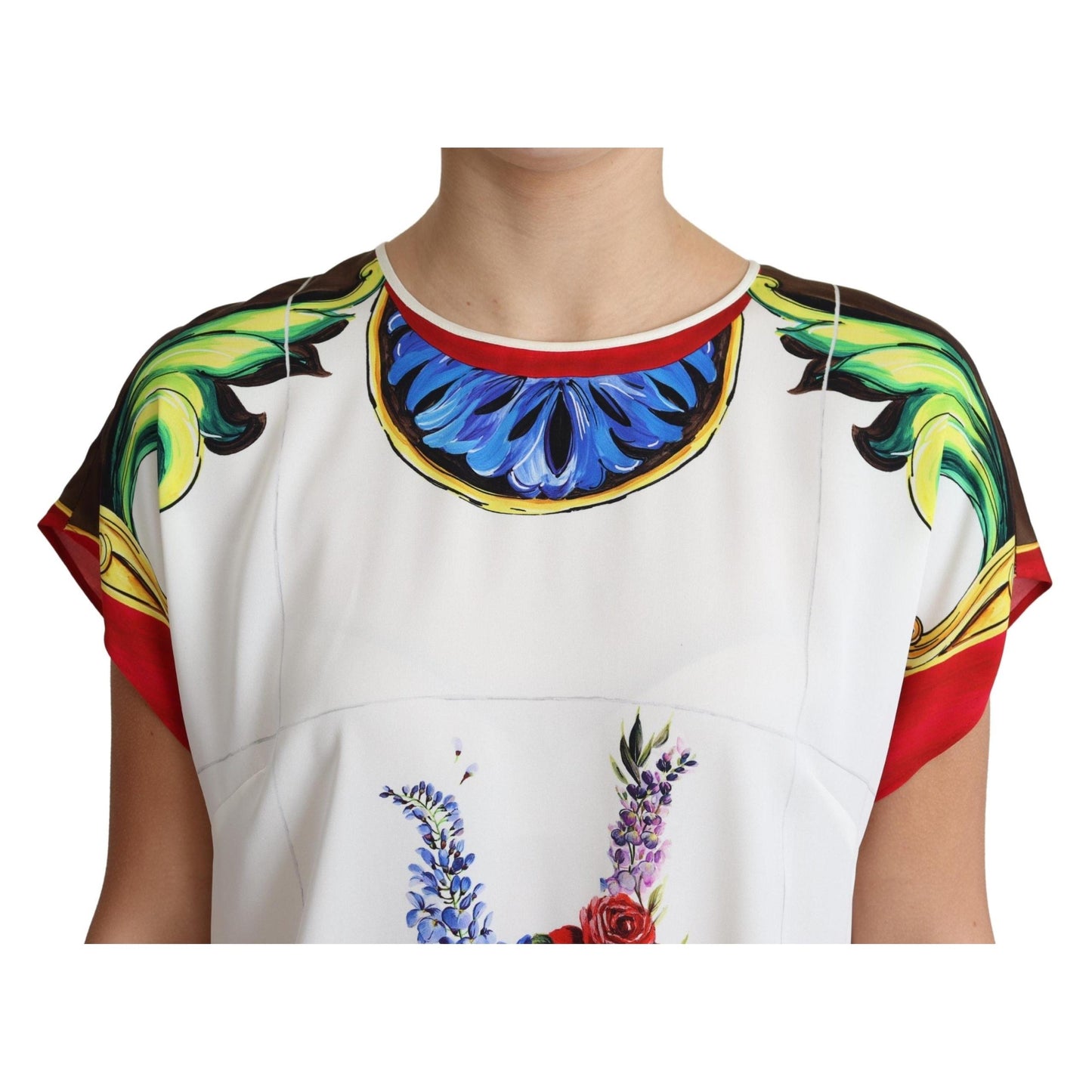 Multicolor Floral Print Cap Sleeve Blouse Top