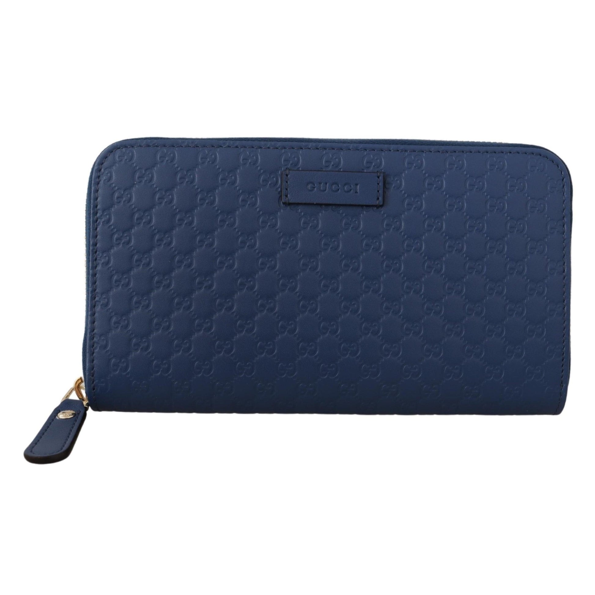 Blue Leather Micro Guccissima Zip Around Wallet - coffeewithmee2