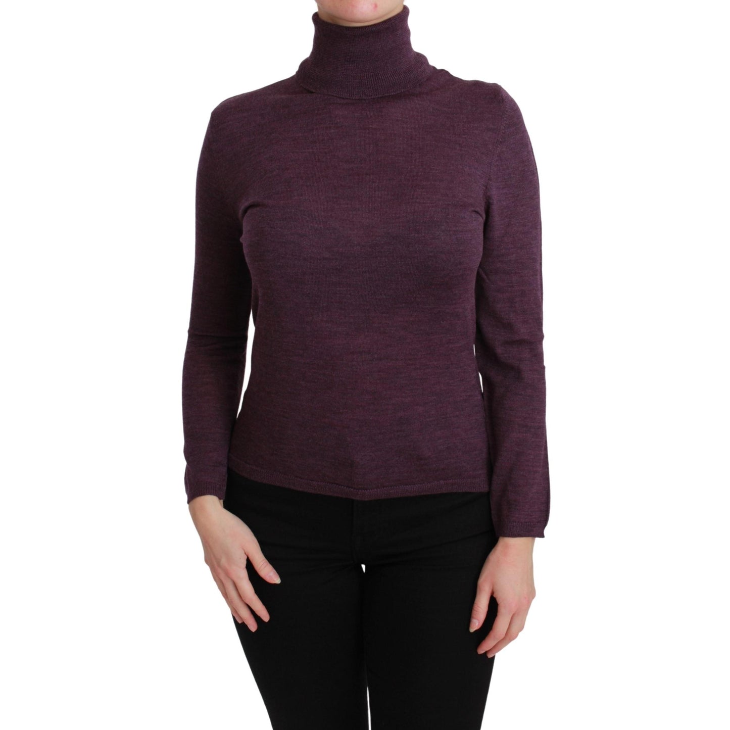 Purple Turtleneck Long Sleeve Pullover Top Wool Sweater