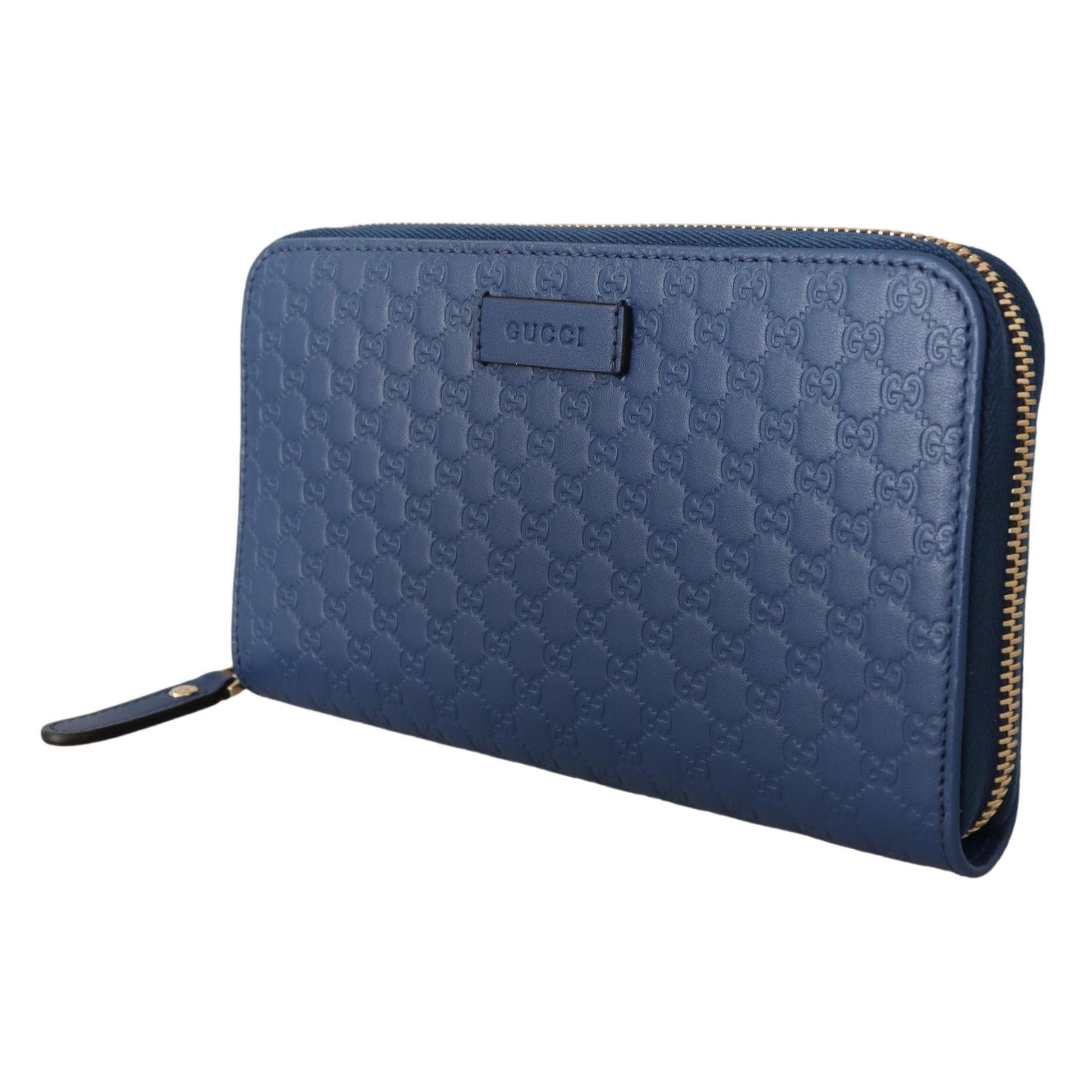 Blue Leather Micro Guccissima Zip Around Wallet - coffeewithmee2