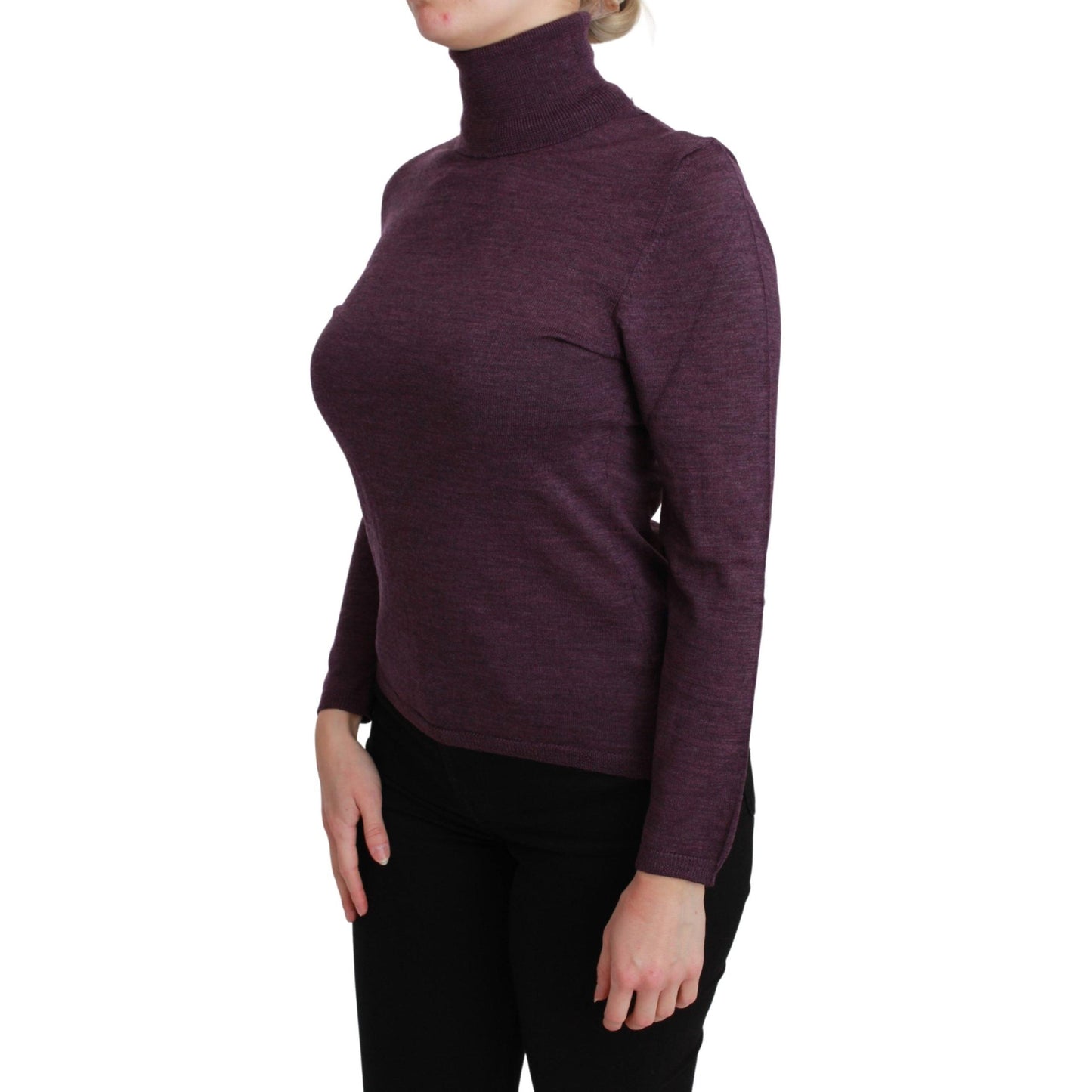 Purple Turtleneck Long Sleeve Pullover Top Wool Sweater