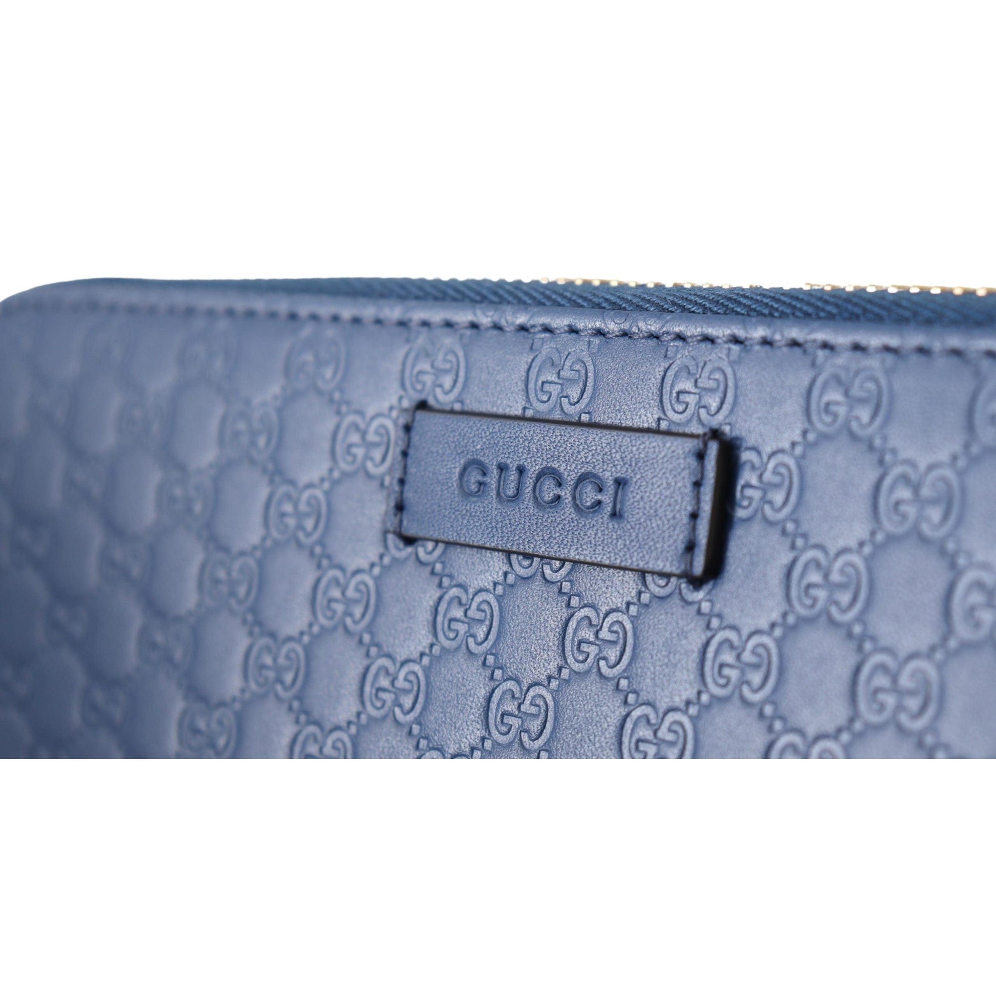 Blue Leather Micro Guccissima Zip Around Wallet - coffeewithmee2