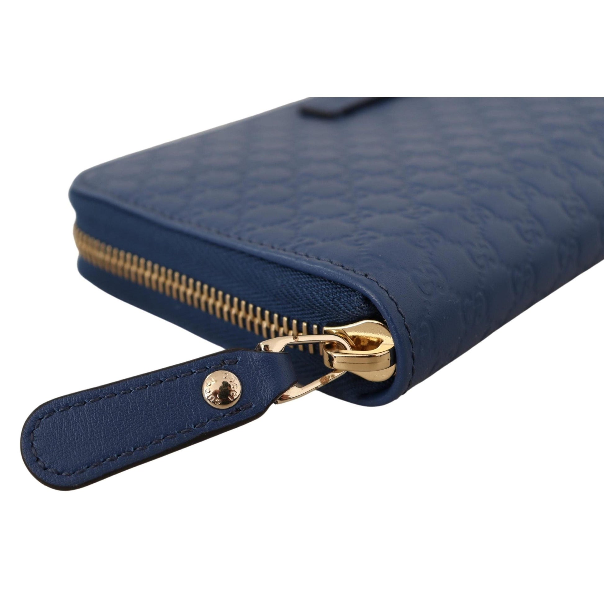 Blue Leather Micro Guccissima Zip Around Wallet - coffeewithmee2