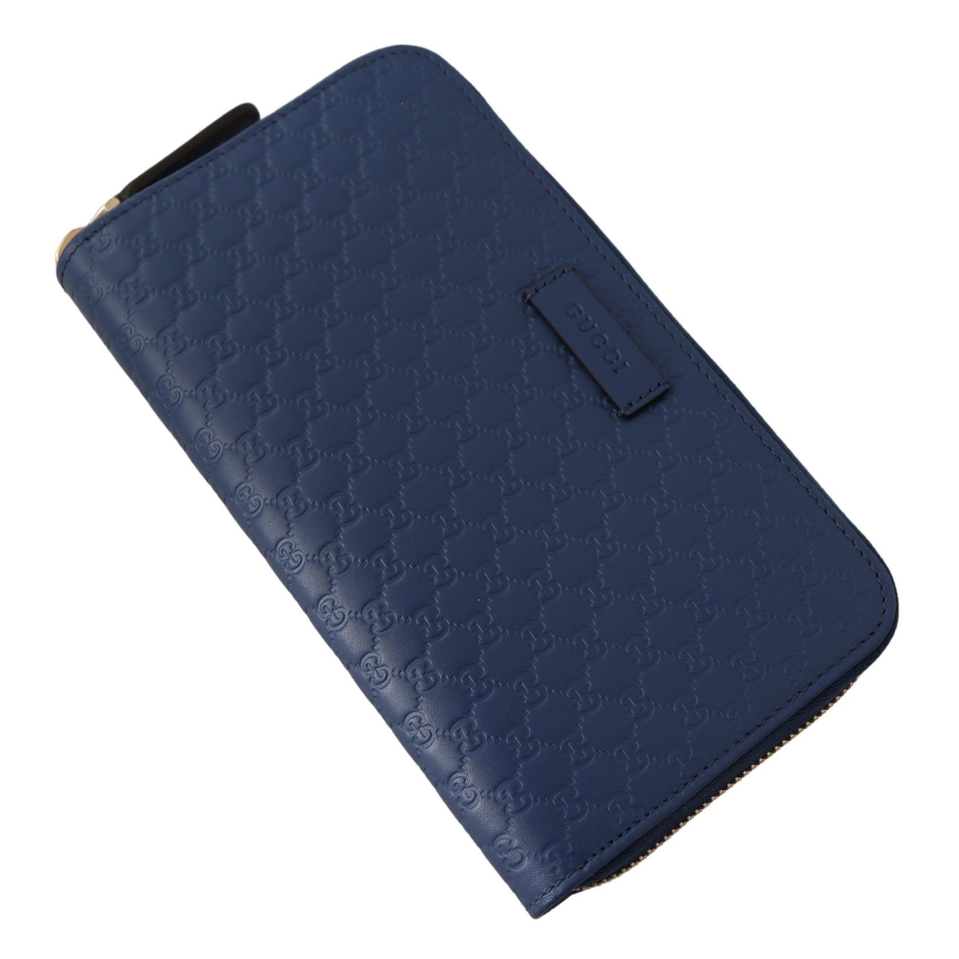 Blue Leather Micro Guccissima Zip Around Wallet - coffeewithmee2